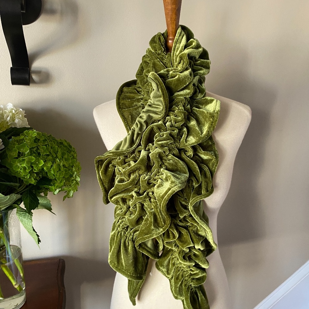 Green Velvet Ruched Scarf